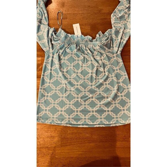 Charter Club Blue White Off the Shoulder Blouse WOmens SZ XS New - Picture 9 of 10
